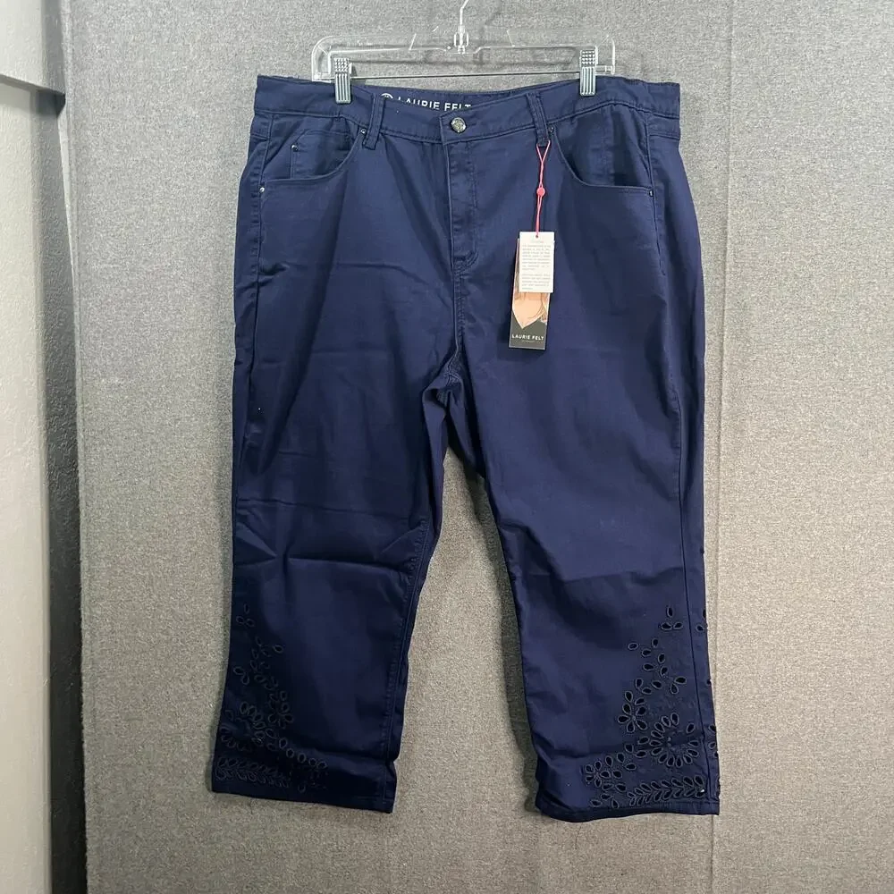 Laurie Felt Petite Daisy Floral Embroidered Ankle Jeans Navy, Plus Petite 22